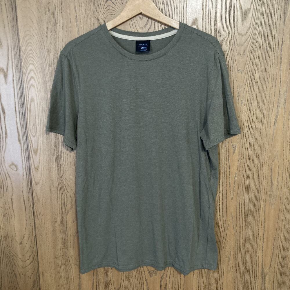 Hylete Performance Bamboo Men's L Short Sleeve Green Stripe Jersey Crew T-Shirt